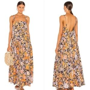 Free People Park Slope Floral Cotton Maxi Dress Navy Boho S